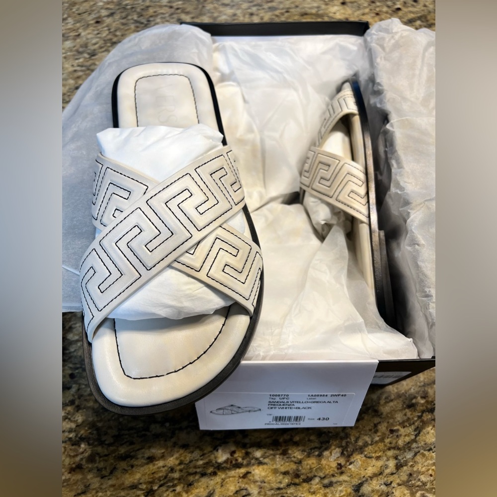 Versace Embroidered Leather Sandals